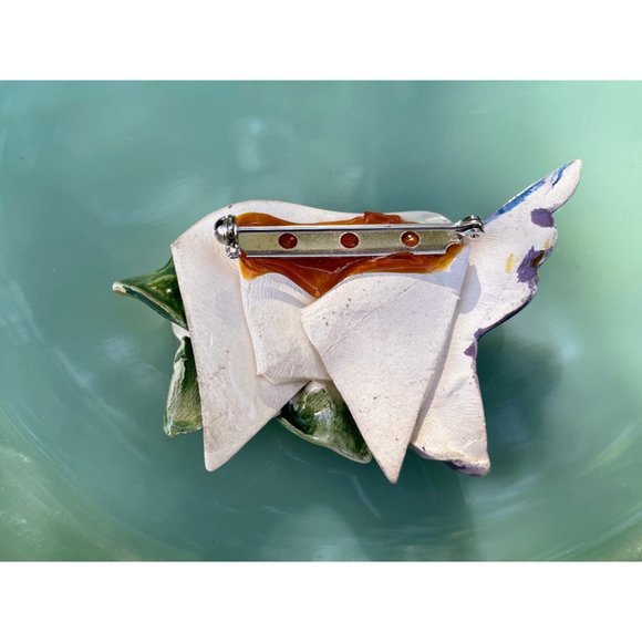 Vintage 1980s Ceramic Artist Made Humming BIrd Flower Brooch - Picture 2 of 10